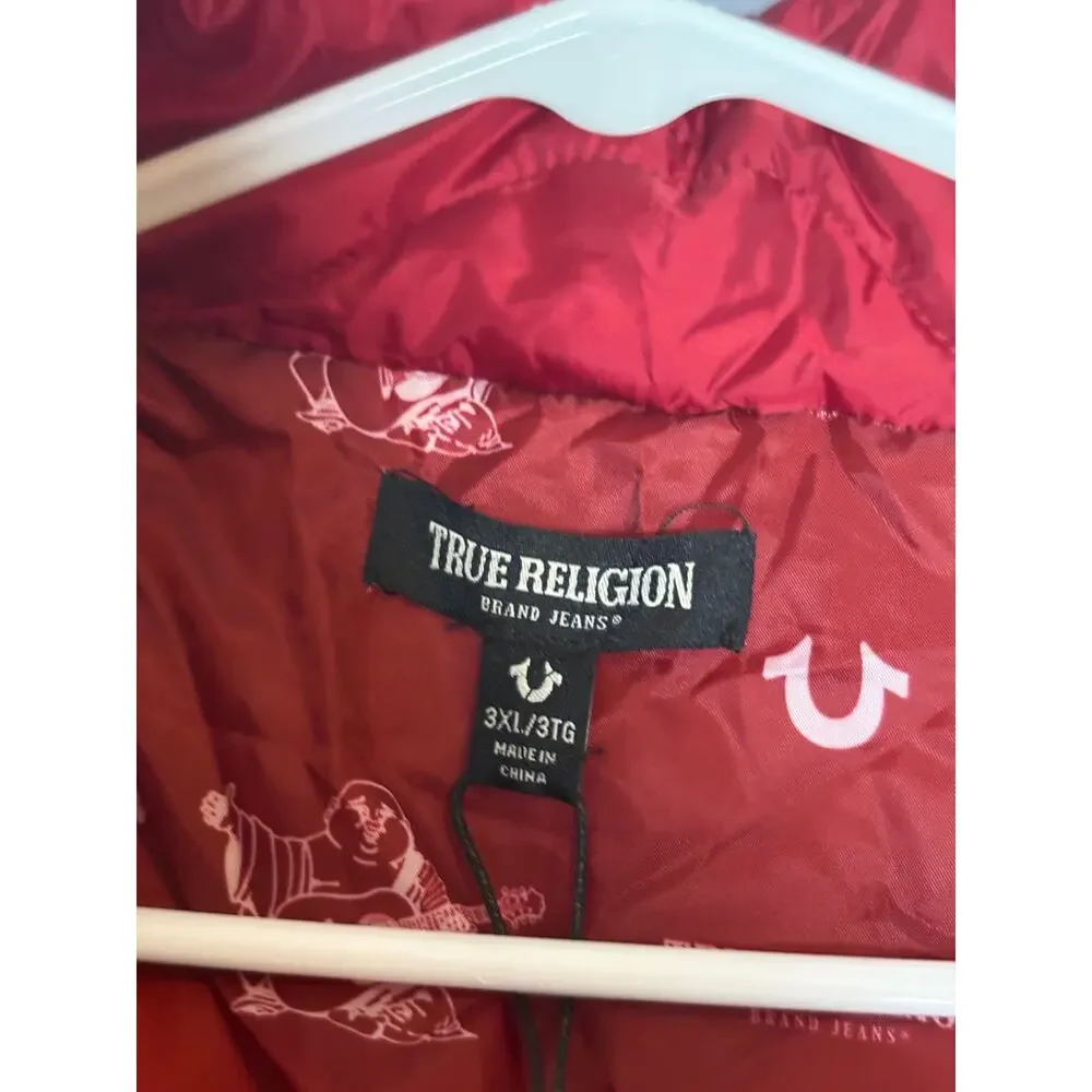 True Religion Men’s Red Dahlia Detachable Onion Quilt Puffer Jacket NWT Read
